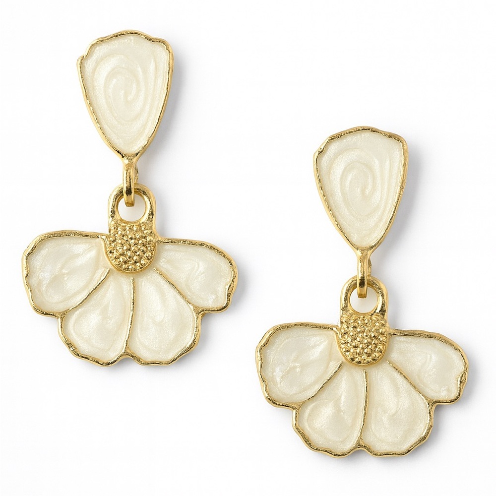 Minimalist Gold and Cream Petal Earrings